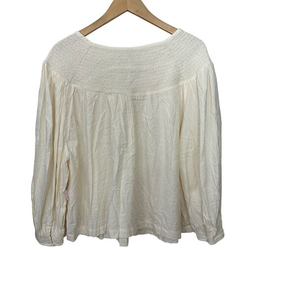 Old Navy Peasant Boho Top Womens 2X Cream Long Sleeve Smocked Tassels Popover - Picture 3 of 6